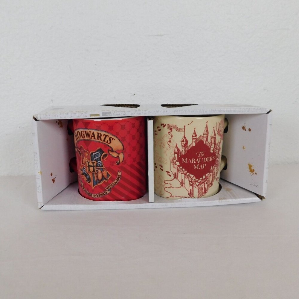 Harry Potter Wizarding World Ceramic Mug Set Of 2 Hogwarts Emblem Marauders Map